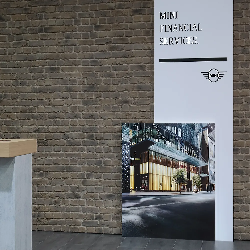 BMW MINI Messestand mit Brick Wand von Piedrapanel